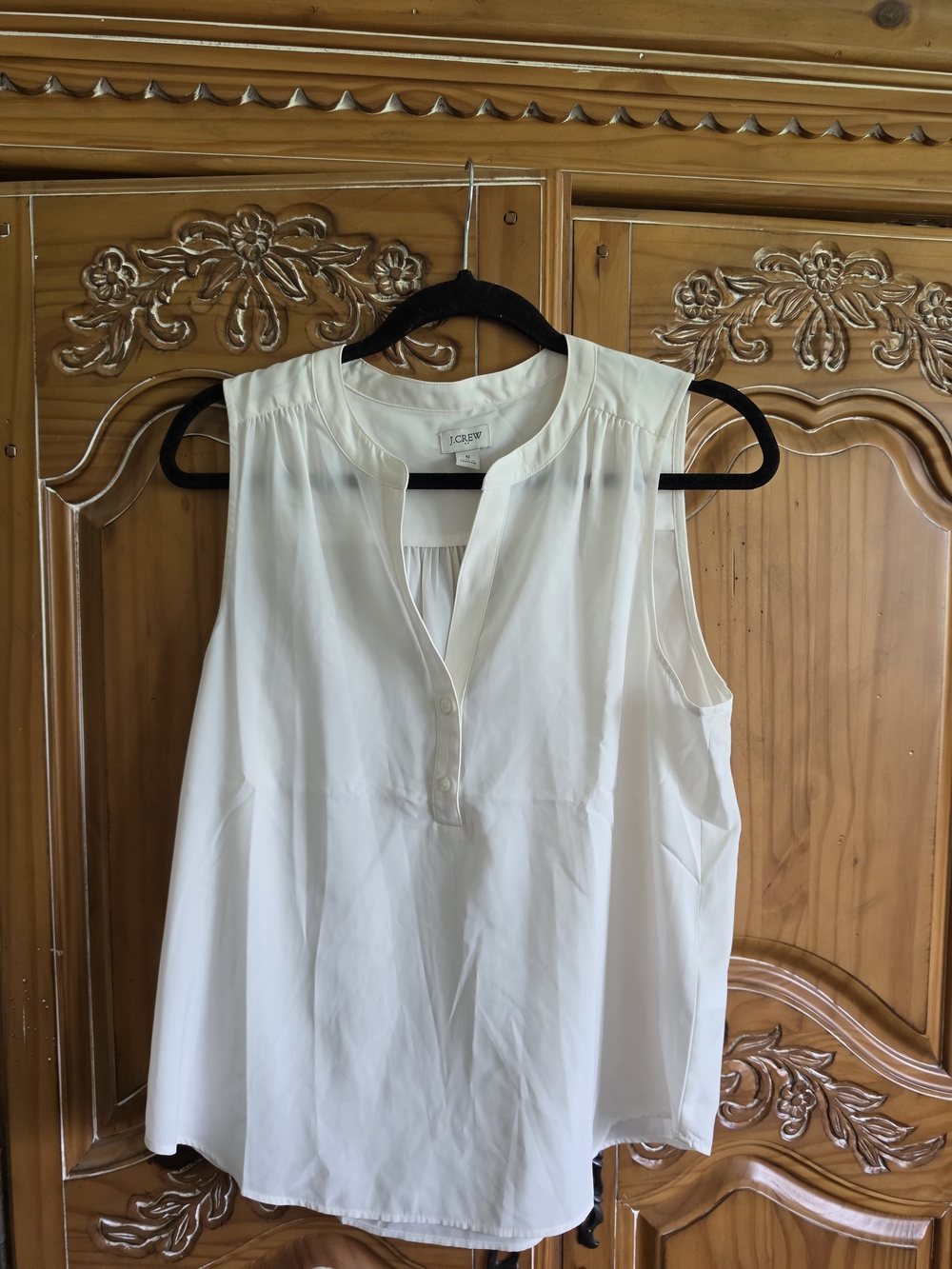 J. Crew White Sleeveless Split-Neck Top